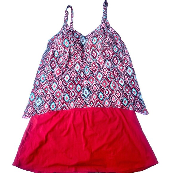 D & Co Swimsuit SET Coral Adjustable Tankini Top & Swim Skirt Plus Size 20W - Picture 2 of 16